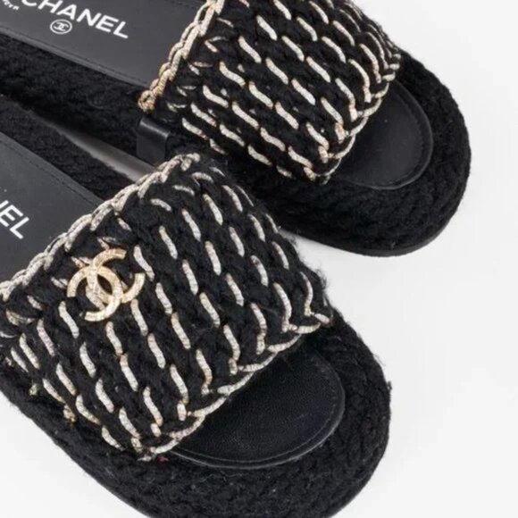 Chanel 2022 CC Black Knit Slide Sandals - Picture 7 of 12
